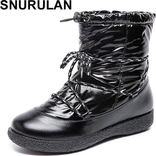 SNURULAN Waterproof outdoor snow boots Winter plush warm womens cotton boots Pu leather plush snow boots Female 35-43 size