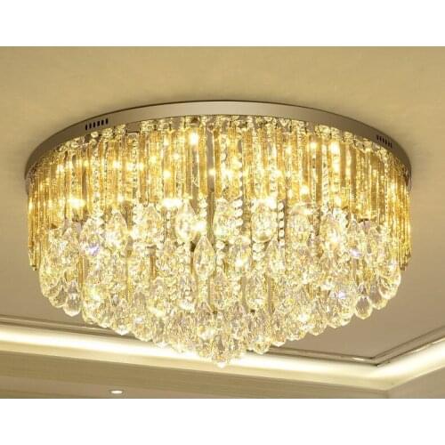 Modern Luxury Circular Crystal Ceiling Light For Living Room Home Dining Light Lamp Hotel Creative Retro Iron Lamp E14 LED bulb