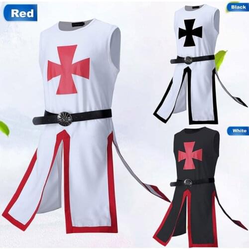 Medieval Paladin Men Larp Tunic Tops Knight Templar Crusader Priest Cosplay Costumes Renaissance Masquerade Fancy Clothing