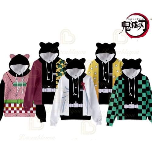 Anime Demon Slayer Kimetsu No Yaiba Tanjirou Nezuko Sweatshirt Hooded Cosplay Cat Ears Unisex Hoodie Sweatshirt Costume