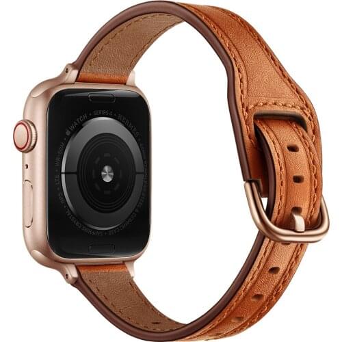 Top Grain Leather Watch Thin Wristband for Apple Watch Band 38mm 40mm Women Slim Bracelet for iWatch SE 6/5/4/3/2/1 42mm 44mm