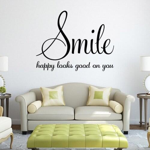 "Happy looks good on you"DIY Quotes Kids Rooms Decoration Vinyl Wall Stickers Smile Decal Home Decor Poster