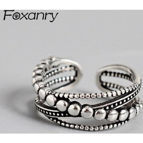 Foxanry Vintage Punk 925 Sterling Silver Rings Fashion Simple Twist Weaving Multilayer Geometric Party Jewelry Gifts for Women