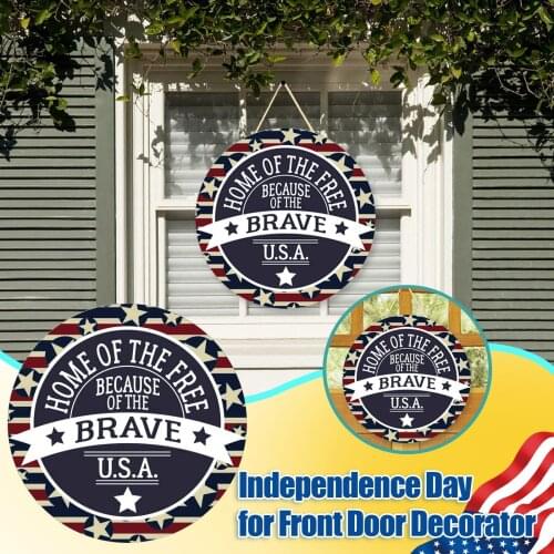 Vintage Patriotic Wreath Sign Wooden Sign Decor Independence Day DIY America Patriotic Decor for Front Door Household Decoration