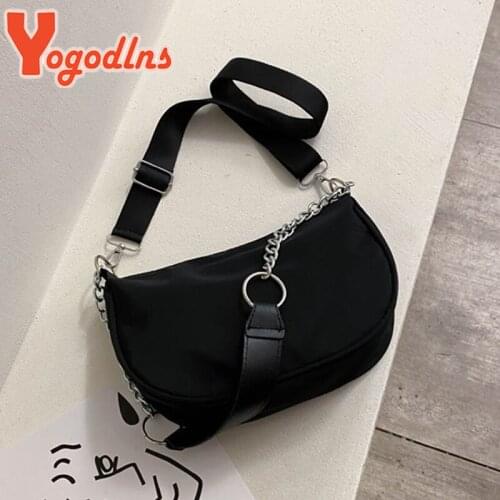 Yogodlns 2021 Fashion Nylon Shoulder Bag For Women Fashion Chains Baguette Bag Designer Crossbody Bag Daily Lady Handbag Pouch