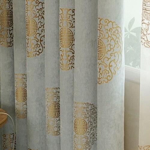 Custom curtains High-quality New Chinese classical jacquard thick gery Chenille blackout curtain livingroom shading tulle M1037