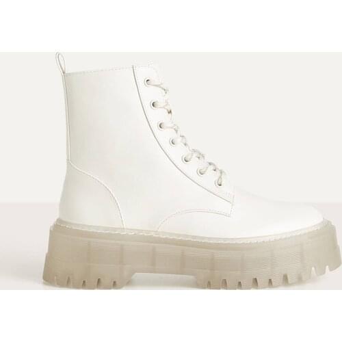Women Raw White Transparent Bottom Platform Bilekte Boots 11219560