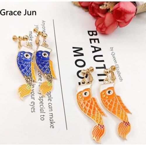Top Quality Big Carp Fish Clip on Earrings No Pierced for Women Party Prom Charm Jewelry Korea Style Pierced Earrings Bijouteie