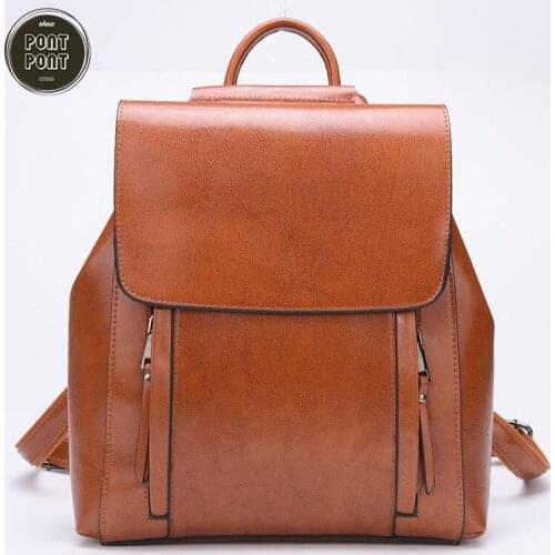 Genuine Real Leather Female Backpack Large Capacity Safe Zipper Bag For Women School Fashion Casual Backpack sac a dos femme bol