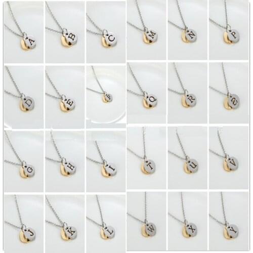 Fashion Jewelry Stainless steel Double color hollow Round alphabet letter disc Pendant Necklace women tag Necklace Love Gifts
