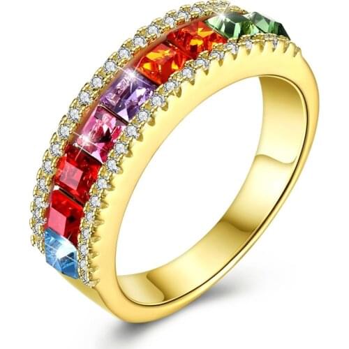 Lady 925 Sterling Silver Ring Fine Jewelry S925 Silver Rings for Women Fashion Brand Colorful Crystals Finger Wears Golden Ring