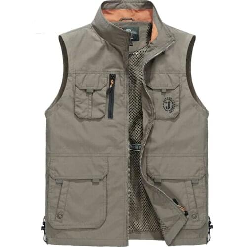 Summer Autumn Vest Men Big Size L-6XL Casual Thin Mesh Tactical Vest Stand Collar Multi-pockets gilet homme Waistcoat