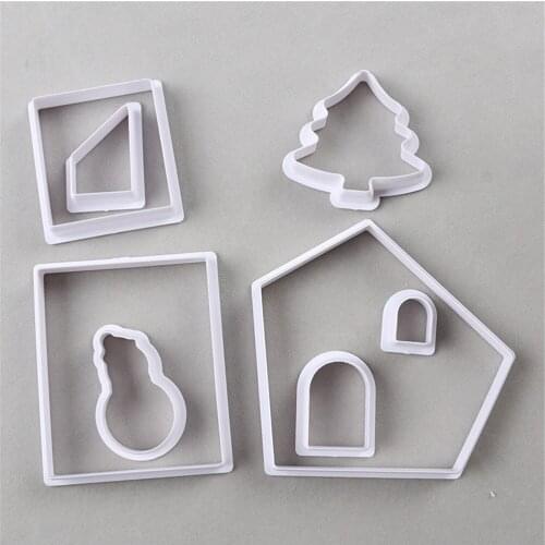 1set 3D DIY House Scenario Cookie Cutters Biscuit Mold Fondant Chocolate Cake Embossing Stencil Mold Biscuit Mold Baking Tool