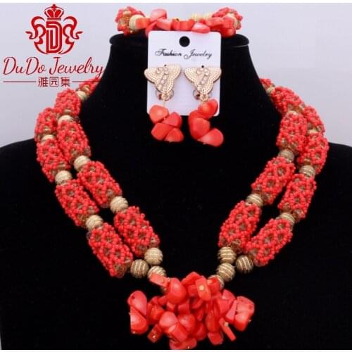 2017 Party Wedding Dubai Jewelry Set Red Ball Ball Statement Necklace Set Necklace Bracelet earring Bridal Wedding Jewelry Set
