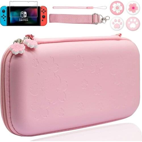 8 in 1 Pink Travel Carrying Case Kit for Nintendo Switch Pouch Accessories Hard Portable Protective Bundle Water-Proof Shell
