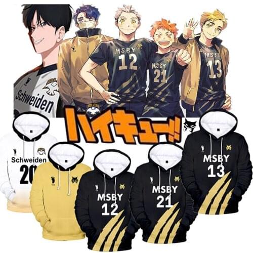 Anime Haikyuu Cosplay MSBY Black Hoodie Sweatshirt Jacket Pullover Autumn Winter Spring Fashion Streetwear Loose Hip Hop Unisex