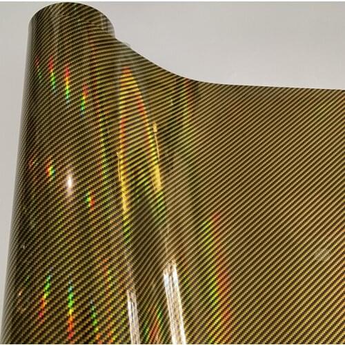 50x300cm High Gloss Holographic Gold Carbon Vinyl Automotive Wrap Film DIY Easy to Install No Mess