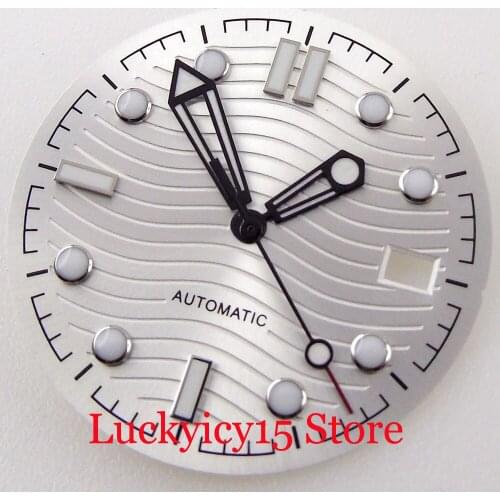 BLIGER Nologo Surfing Silver Color 31mm Luminous Watch Dial Date Window fit NH35A MIYOTA 8215 Black Hand Set