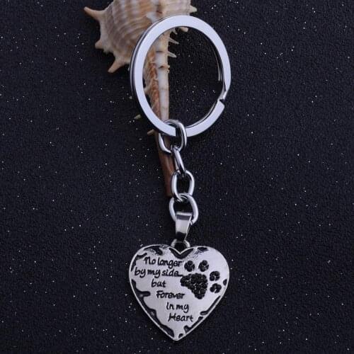 36PC Pet Dog Paw Print Black Crystal Heart Pendant Keychain No Longer By My Side But Forever In My Heart Keyrings Pet Lover Gift