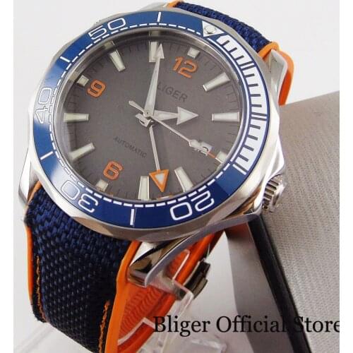 BLIGER GMT Model Mechanical Men Wristwatch Sapphire Glass Deployment Clasp Rubber Band Rotating Bezel