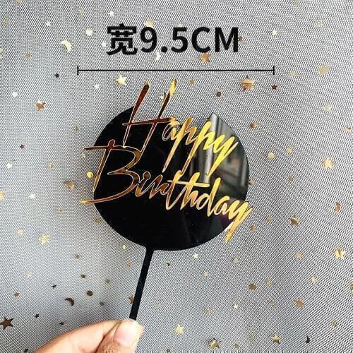 Black Gold Hexagon Round Acrylic Happy Birthday Cake Topper Birthday Flags For Kids Birthday Party Cake Decorations Baby Shower