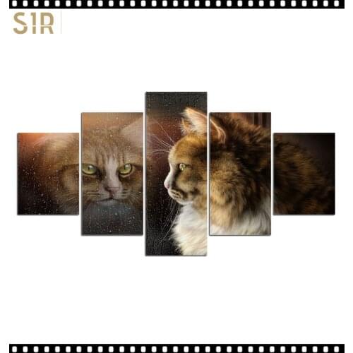 HD 5 Pieces Pet Cat Animal Pictures Posters Wall Art Home Decor for Living Room Painting on The Wall Cat Pet Pictures Wall Art