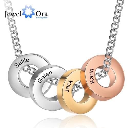 JewelOra Personalized Mixed Color Family Bead Necklace Customized Name Engraved Pendant Unisex Jewelry Anniversary Birthday Gift