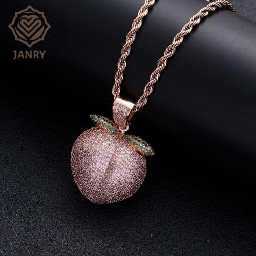 JANRY High Quality Pink Peach Pendant Necklace Hip Hop Zircon Necklace With 60cm Stainless Steel Rope Chain For Men Women
