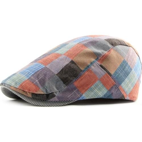 2021 New Fashion Men Women Plaid Cotton Newsboy Hat Flat Cap Adjustable Beret with Visor