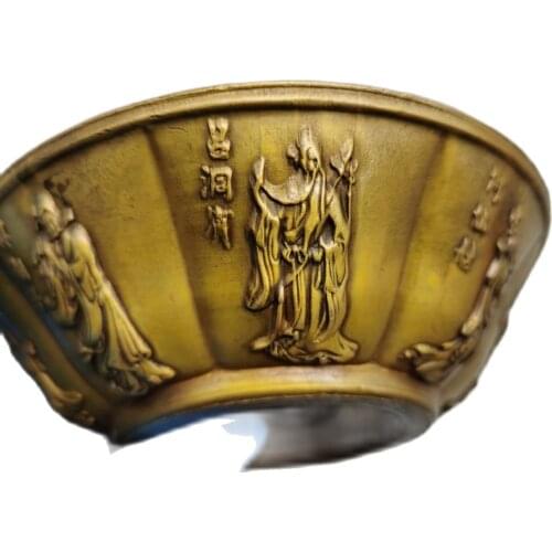 Chinas old copper Brass Embossed Eight Immortals Bowl Pen wash