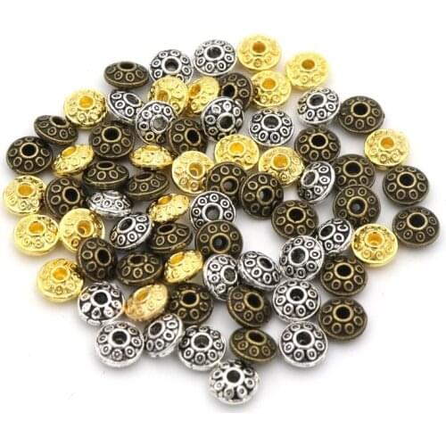 100pcs Antique SilverColor Bronze Spacer Loose UFO Shape Metal Beads For Jewelry Making Needlework Beadwork Diy Accessories