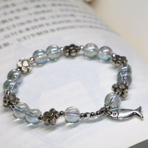 Fashion costumefish flower accessories electroplate jewelry women bracelets crystal 8mm round beads jewelry 7.5inch B2153