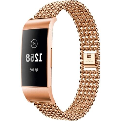 Charge3 Fashion beads Stainless Steel watch Band For Fitbit Charge 3 Bracelet SmartWatch Replacement wrist Strap with connector