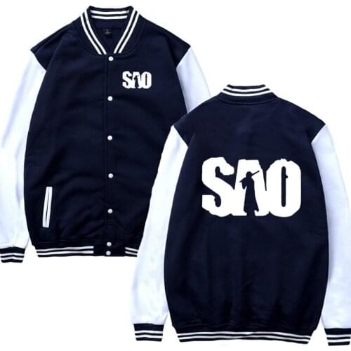 Mens Baseball Jacket SAO Sword Art Online Harajuku Hip Hop Sweatshirt Fleece Slim Fit jacket Tracksuit Male Casual Sportswear