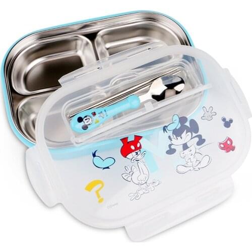 Disney baby plate childrens tableware grid tray student lunch box stainless steel eating bowl set