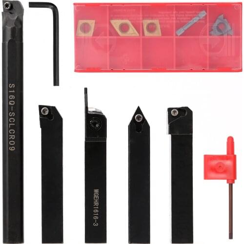 5Pcs 16MM Diameter Shank Turning Holder Tool Set with Blade and T15 Wrench for Bench CNC Lathe Turning Tool Set