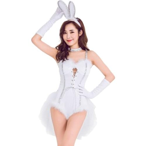 New White Rabbit Dress Up Night Bar DJ Group Performance Sexy Bunny Girl Stage Costume Cosplay Costumes