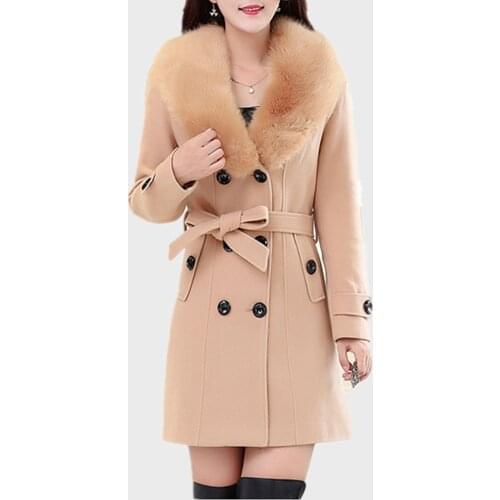 Lisa Colly Plus 5xl New winter coat Jacket women Long sleeve Fur Collar Double Breasted Woolen coat overcoat Warm outerwear