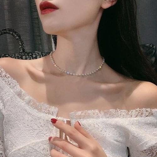 Imitation Pearl Necklace Retro Simple Single Layer Fine Pearl Bare Chain Aesthetic Necklace Ins Chain on The Neck