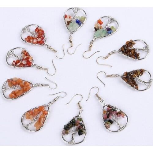 Hand-woven Crystal Tree Of Life Wish Tree Water Drop Type Earrings Seven Colour Chakra Reiki Earrings Fashion Jewelry For Women