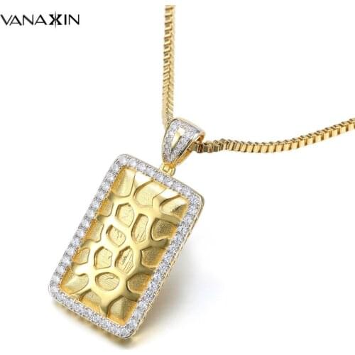 VANAXIN Square 925 Sterling Silver Pendants&Necklaces AAA Cubic Zircons Hip Hop Jewelry Men 2019 Fashion Party Gold/Silver Color