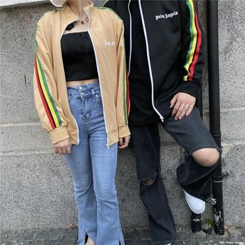 Plam Angels side rainbow striped casual men and women zipper sports