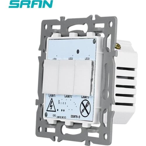 SRAN Luxury Wall Touch Sensor Switch Module ,EU Standard Led Light Switch 220v, Switch Power,3Gang 1Way Switch 82*82mm FGTCM003