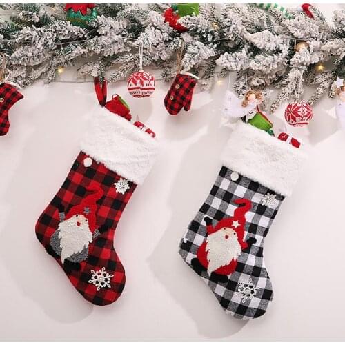 Santa Claus Pattern Christmas Stocking Cute Fabric Exquisite Multi-use Stocking Decor for Home