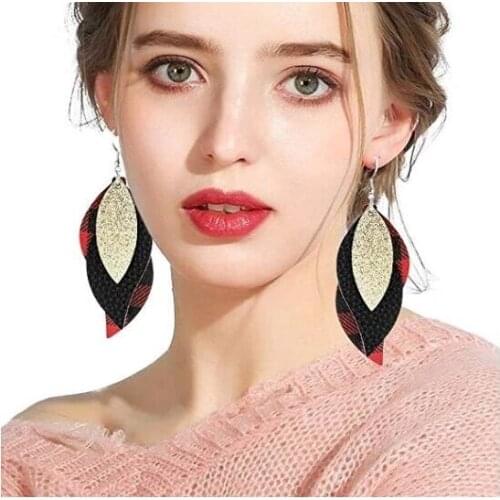 Handmade Leather Earring Leopard-Print Fringed Earrings for Women Geometric Leaf Drop Earring Wedding Night Club Party Jewelry