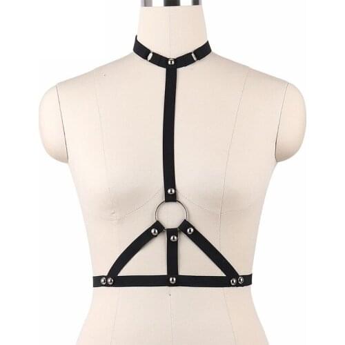 Sexy Elastic Crop Top Lingerie Body Harness Bra Frame Cage Bra Body Bondage Fetish Body Harness Belt Rave Wear Bodysuit O0037