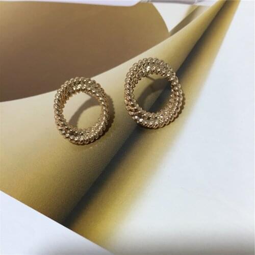 Casual Twin Circle Love Together Forever Small Stud Earrings For Women Girl Office Wearing Dainty Jewelry