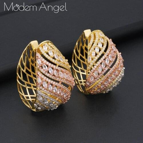 ModemAngel trendy Geometric bambo Hoop Earrings For Women Accessories Full Cubic Zirconia Earrings Jewelry
