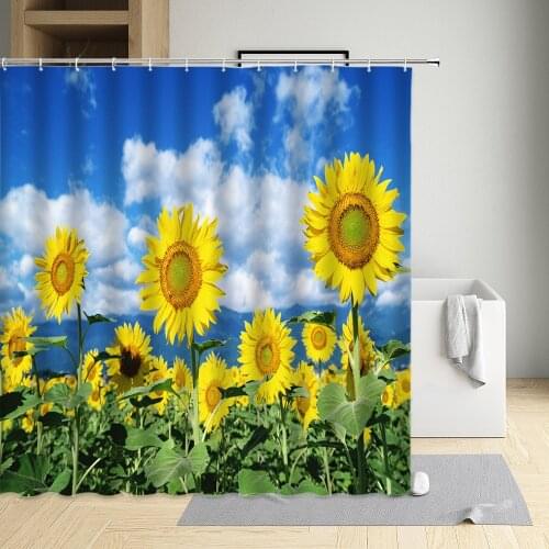 Sunflower Shower Curtains Plant Leaf Forest Natural Landscape Print Pattern Bath Screen Home Decor Washable Fabric With Hooks