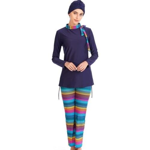 Modest Muslim Swimwear Women Girls Patchwork Full Cover Long Sleeve Sunscree Print Flower Swimsuit Hijab Islam Burkinis Wear